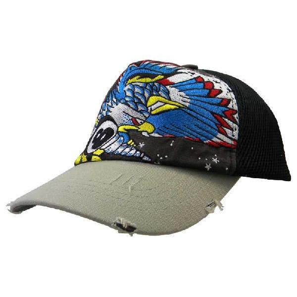 和柄刺繍メッシュダメージキャップ ワシ（鷲）柄