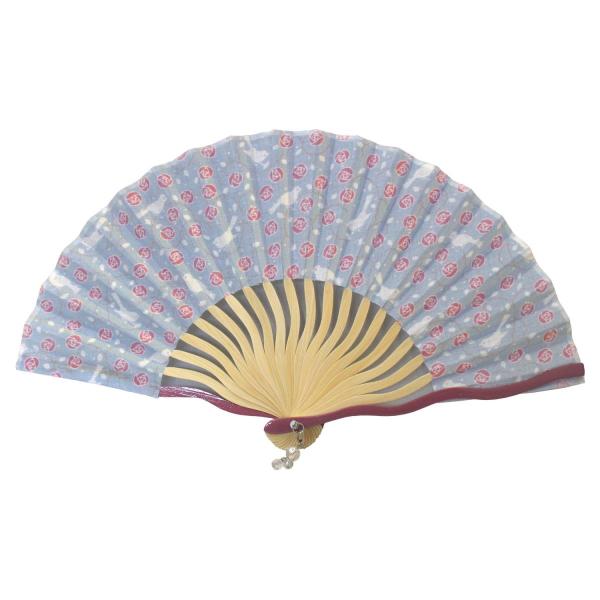 ネコポス可(3本まで)  ポケット波骨 布 扇子 18cm とり柄 レディース