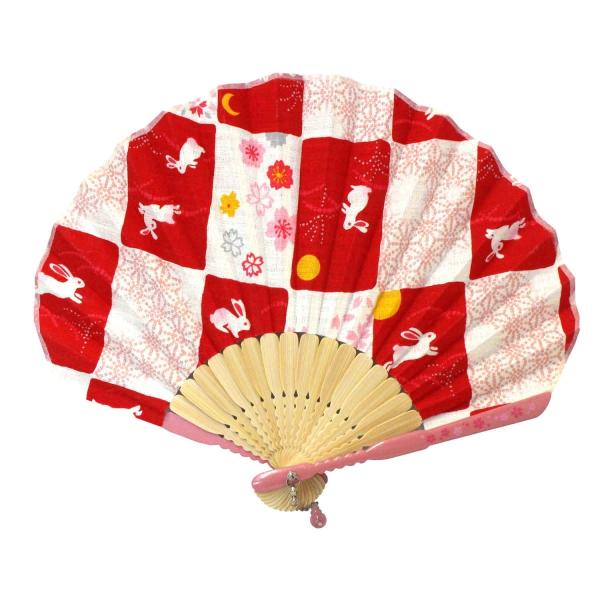 ネコポス可(3本まで)  親骨プリントシェル 扇子 22cm うさぎ柄/ピンク レディース