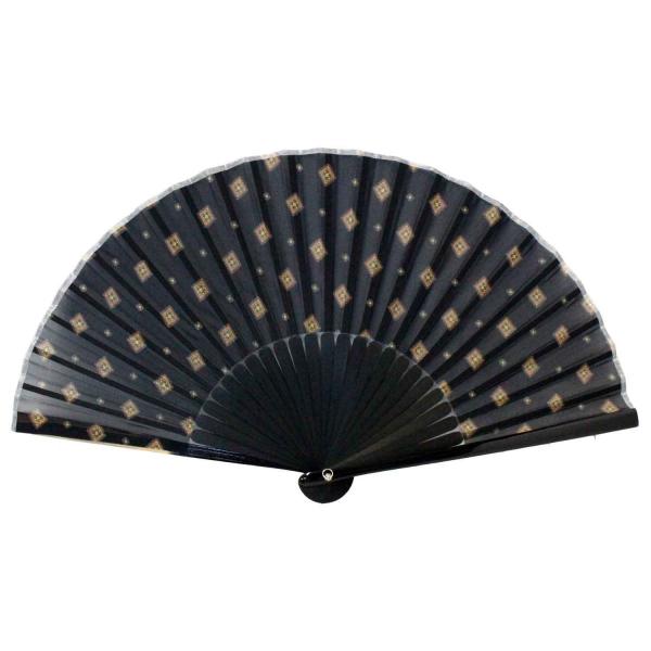 ネコポス可(2本まで)  男持ち 布扇子 ダイヤ柄/ブラック メンズ