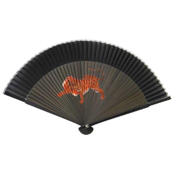 ネコポス可(2本まで)  和柄 扇子 虎柄 男持ち短地シルクペンテックス22cm メンズ和柄小物