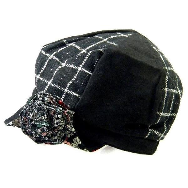 レディース 帽子 サイドアップ コサージュ付 キャスケット ウール混