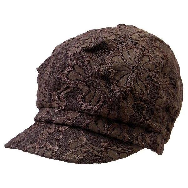 レディース 帽子 レース キャスケット ブラウン