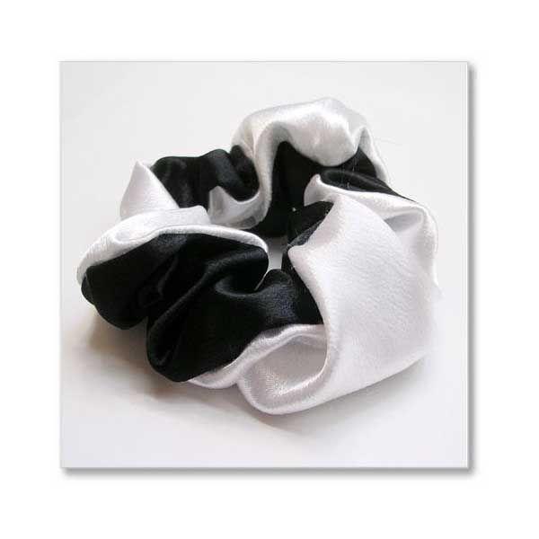 ネコポス可  ヘアーアクセサリー シュシュ ツイストサテン シュシュ（ブラック＆ホワイト）