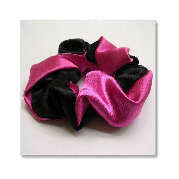 ネコポス可  ヘアーアクセサリー シュシュ ツイストサテン シュシュ（ブラック＆ピンク）