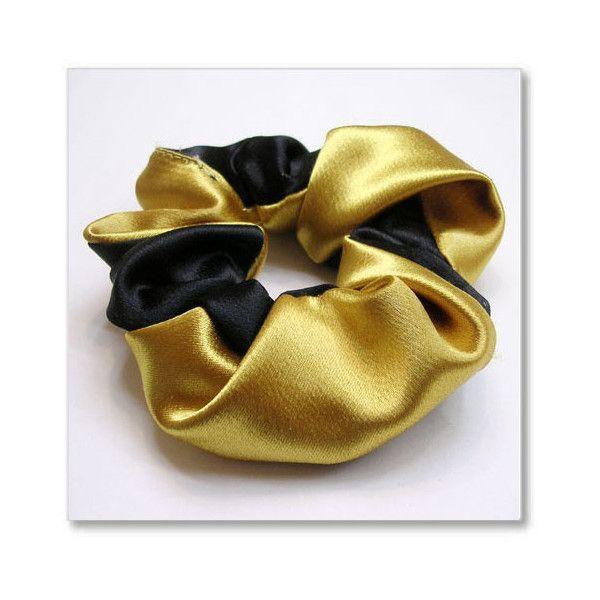 ネコポス可  ヘアーアクセサリー シュシュ ツイストサテン シュシュ（ブラック＆ゴールド）