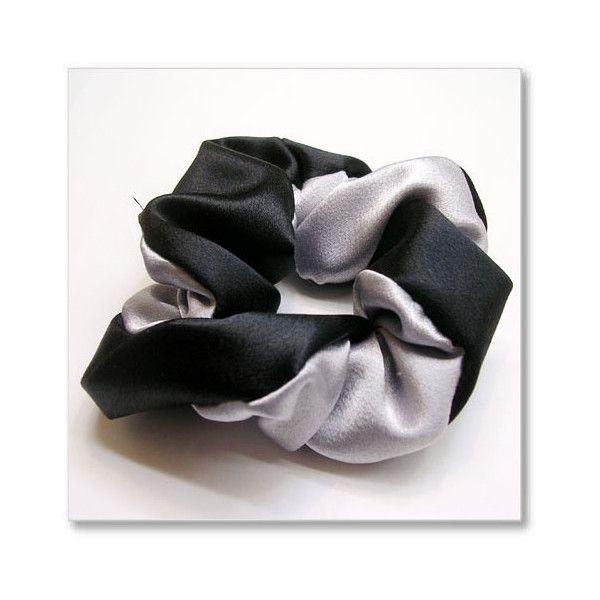 ネコポス可  ヘアーアクセサリー シュシュ ツイストサテン シュシュ（ブラック＆シルバー）