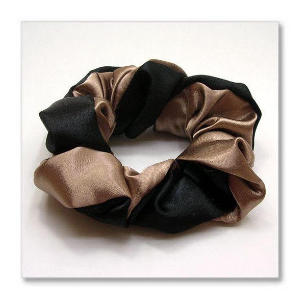 ネコポス可  ヘアーアクセサリー シュシュ ツイストサテン シュシュ（ブラック＆ダークベージュ）