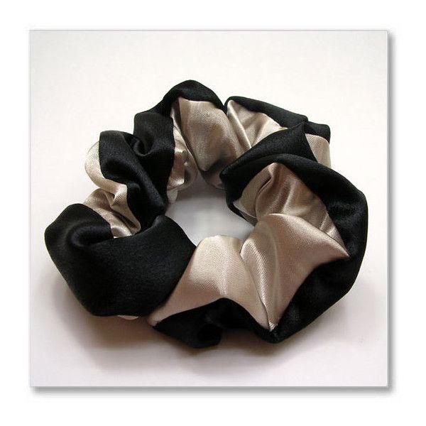 ネコポス可  ヘアーアクセサリー シュシュ ツイストサテン シュシュ（ブラック＆ベージュ）