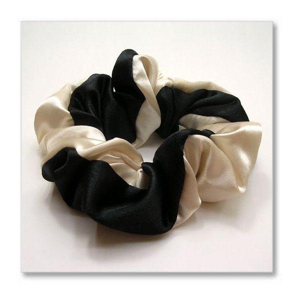 ネコポス可  ヘアーアクセサリー シュシュ ツイストサテン シュシュ（ブラック＆サンドベージュ）