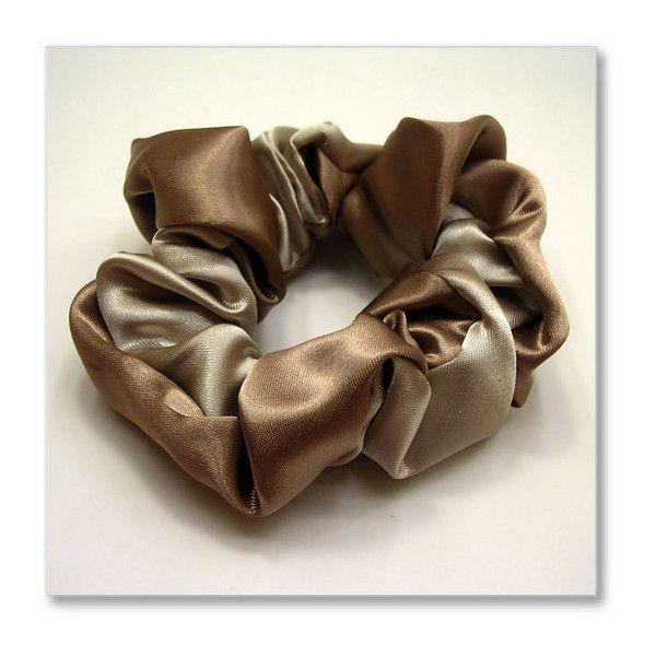 ネコポス可  ヘアーアクセサリー シュシュ ツイストサテン シュシュ（ダークベージュ＆ベージュ）