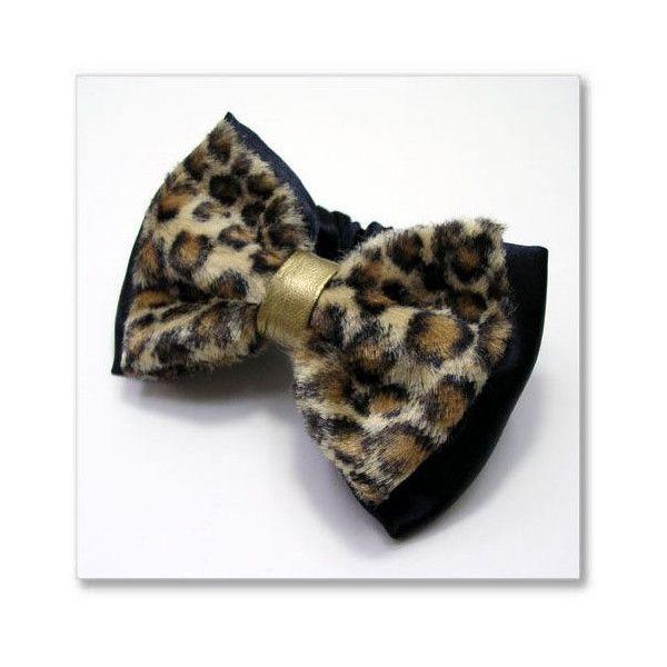 ネコポス可  ヘアーアクセサリー シュシュ ヒョウ柄ファーダブルリボン シュシュ（ゴールド）