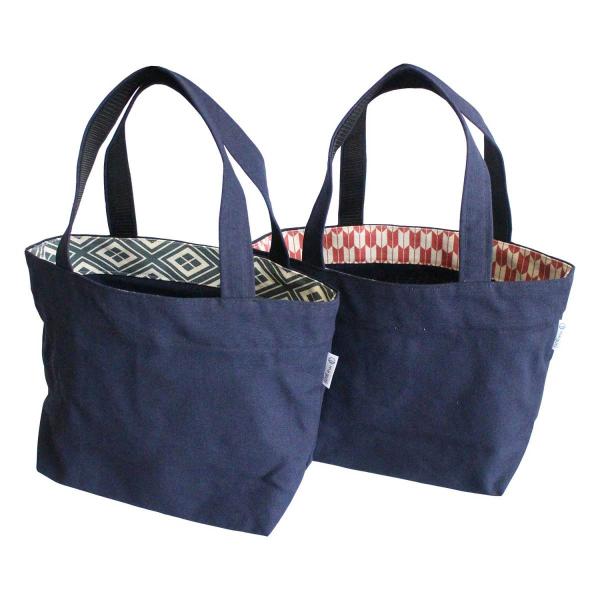 和風  meguri 帆前掛け生地使用 トートバッグ（矢絣・赤、三重襷・紺）（約幅320mm×縦21...