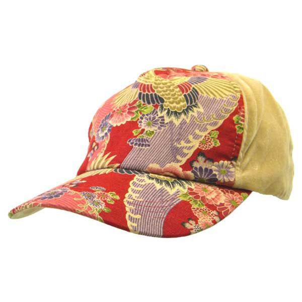 和柄 ポリスウェード キャップ 花・鶴柄 和柄帽子