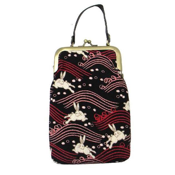 和柄 がま口 携帯ケース 小物入れ 波うさぎ柄