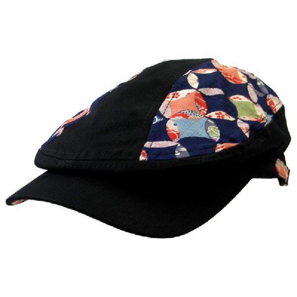 和柄 つば出しハンチング 花柄