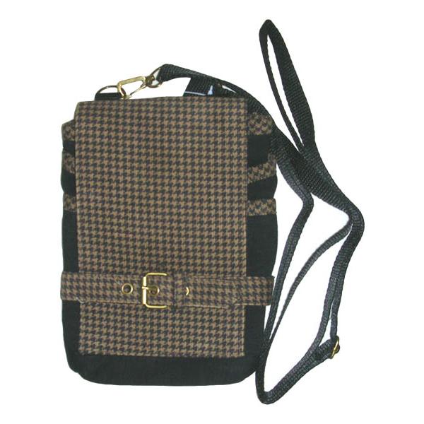 和柄チョークショルダーバッグ　３Way　千鳥格子柄・茶(無地黒)