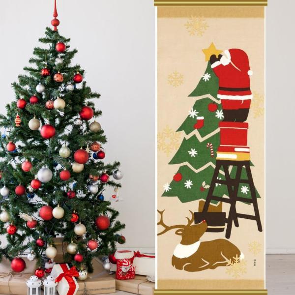 濱文様 絵手ぬぐい 飾り付けサンタ 冬 手拭い てぬぐい クリスマス おしゃれ クリックポスト対応