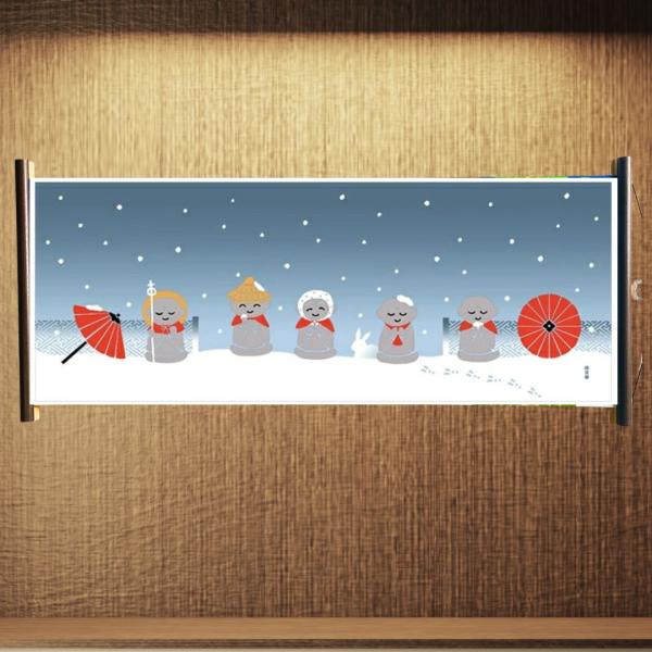 濱文様 絵手ぬぐい ぼたん雪とお地蔵さま お正月 冬 縁起 手拭い おしゃれ かわいい 日本製