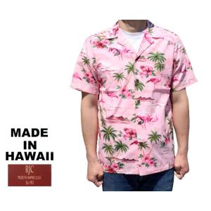 RJC ロバート・J・クランシー アロハシャツ フラミンゴ＆ハイビスカス ハワイ製 ピンク