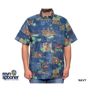 Reyn Spooner レインスプーナー アロハシャツ TIKI BARS ティキ ネイビー