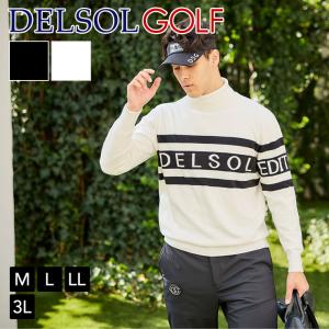 men's メンズ ラインロゴ入タートルネックニット  防寒対策 M/L/LL/3L メンズゴルフウェア｜delsol-golf