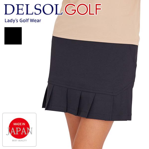 【特別価格】『日本製』切替プリーツスカート(BLACK) 春夏 M/L  レディースゴルフウェア