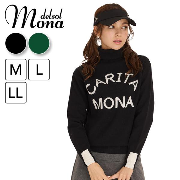 mona delsol ロゴジャガードタートルニット m0072 防寒  M/L/LL 防寒 秋冬 ...