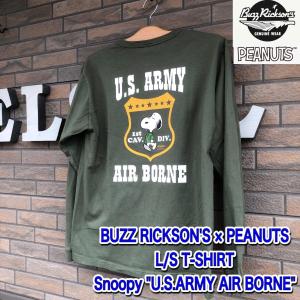 BUZZ RICKSON'S バズリクソンズ PEANUTS スヌーピー 長袖Tシャツ Snoopy "U.S.ARMY AIR BORNE" BR68839 149/OLIVE｜delsol-kumamoto