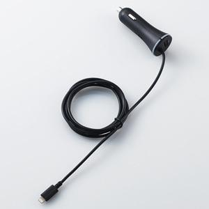ELECOM 車載充電器 Lightningケーブル一体型 合計最大出力24W USB-A×1ポート...
