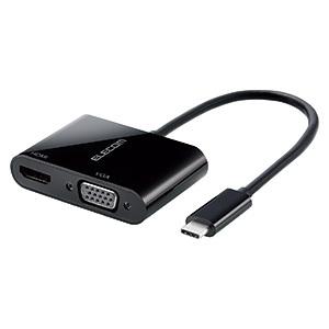 ELECOM Type-C映像変換アダプタ TypeC-HDMI&amp;VGA 最大2画面 ケーブル長0....