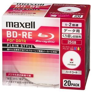 マクセル データ用ブルーレイディスク BD-RE PLAIN STYLE くり返し録画用 片面1層25GB 1〜2倍速対応 20枚入 BE25PPLWPA.20S｜dendenichiba