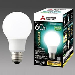 三菱 LED電球 MILIE ミライエ 全方向タイプ 一般電球形 60W形相当 全光束810lm 昼白色 E26口金 LDA6N-G/60/S-A｜dendenichiba