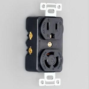 アメリカン電機 コンビ複式埋込コンセント 平刃形・引掛形 接地形2P 15A 125V 圧着端子式・...