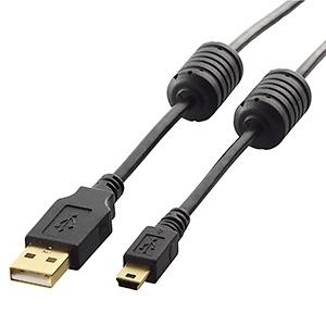 ELECOM フェライトコア付USB2.0ケーブル A-miniBタイプ 5m U2C-MF50BK｜dendenichiba