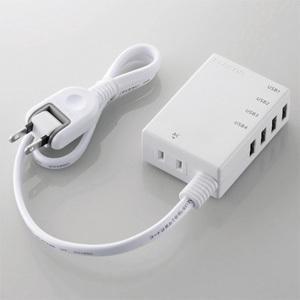 ELECOM モバイルUSBタップ コード付タイプ USB-A×4ポート ACコンセント×1個口 急...