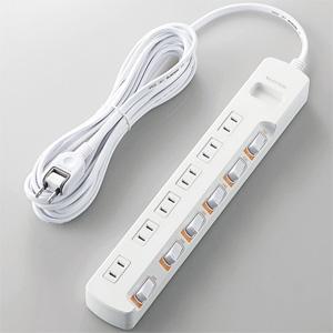 ELECOM 雷ガードタップ 無点灯個別スイッチ付 2ピン 6個口 180°ホワイト T-K5B-2...