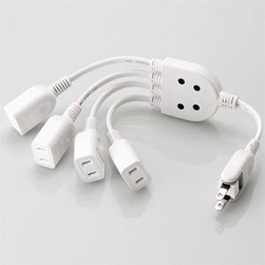 ELECOM 電源延長コード ACアダプタ用 4個口 180°スイングプラグ コード長0.2m ホワ...