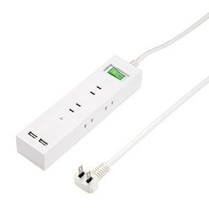 ヤザワ 3方向から挿せるUSBタップ AC6個口+USB2ポート コード長2m ホワイト H6BK8...