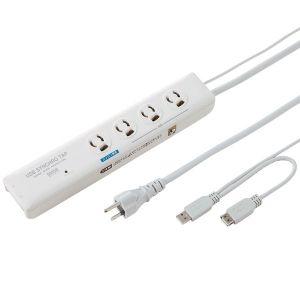 サンワサプライ 高性能雷連動タップ 3P・4個口 抜け止めタイプ 雷サージガード・電話雷ガード・マグ...