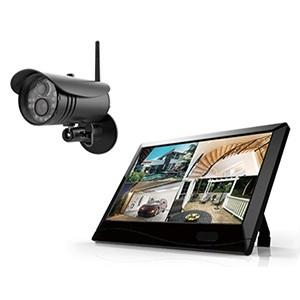 マザーツール 高解像度ワイヤレスセキュリティカメラシステム 防水型 200万画素 10.1型LCDタ...