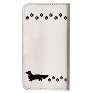 AQUOS docomo ZETA SH-04H/au SERIE SHV34/SoftBank Xx3 506SH スライド 手帳型ケース (いぬのお散歩/ブラック ミニチュアダックスフンド (裏))