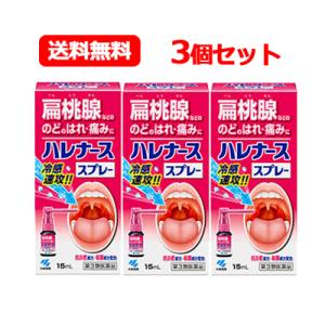 【第3類医薬品】小林製薬 ハレナース スプレー 15ml×3　扁桃腺 のどのはれ 痛みに　抗炎症成分・殺菌成分配合 　送料無料　3個セット｜denergy