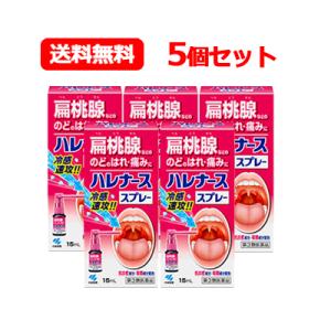 【第3類医薬品】小林製薬 ハレナース スプレー 15ml×5　扁桃腺 のどのはれ 痛みに　抗炎症成分・殺菌成分配合 　送料無料　5個セット｜denergy