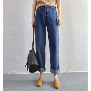ゆったりジーンズハイウエスト ストレートパンツ デニムパンツ...