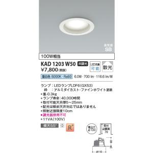 コイズミ照明 KAD7250W35 Φ100高気密SBダウン/60W相当防雨・防湿型/白