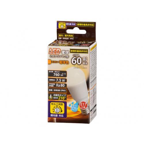 オーム電機 OHM LED電球 ミニクリプトン形 E17 60形 防雨タイプ 電球色 LDA8L-G...