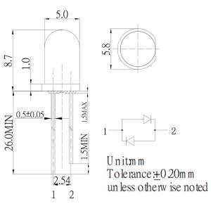 LED 発光ダイオード 5mm 無極性 曇りレ...の詳細画像2