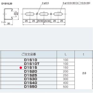 ネグロス電工  D1S15 【長さ 150mm】 ダクターチャンネル 天井・壁面用短尺ダクター（溶融亜鉛メッキ鋼板）｜densetsu-n-net