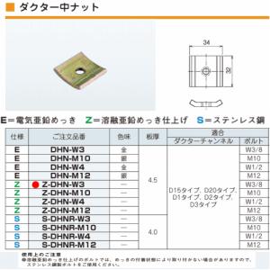 ネグロス電工  Z-DHN-W3 【10個セット】　ダクター中ナット 【適合ボルト W3/8用】｜densetsu-n-net